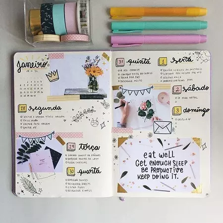 modelo de organização do bullet journal para planejamento semanal